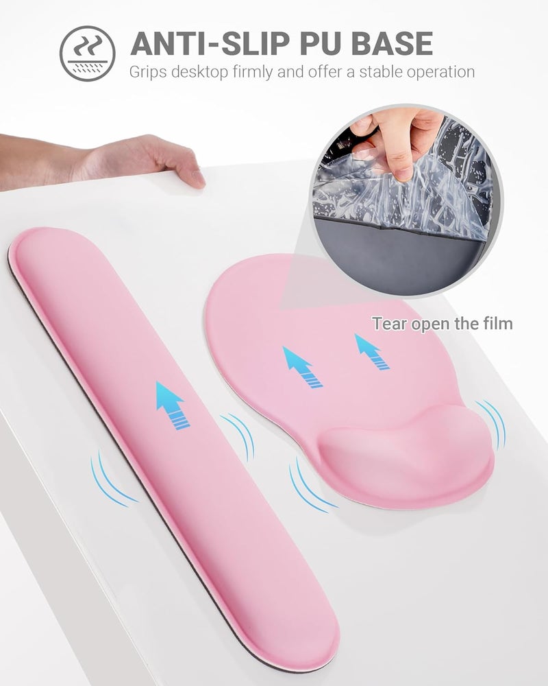 Laborio Ergonomic Mouse Pad Wrist Support Set, Memory Foam Keyboard Wrist Rest Set, Relieve Wrist Pain Keyboard Pad, Non-Slip Base Mousepad(Pink Set) - Image 4